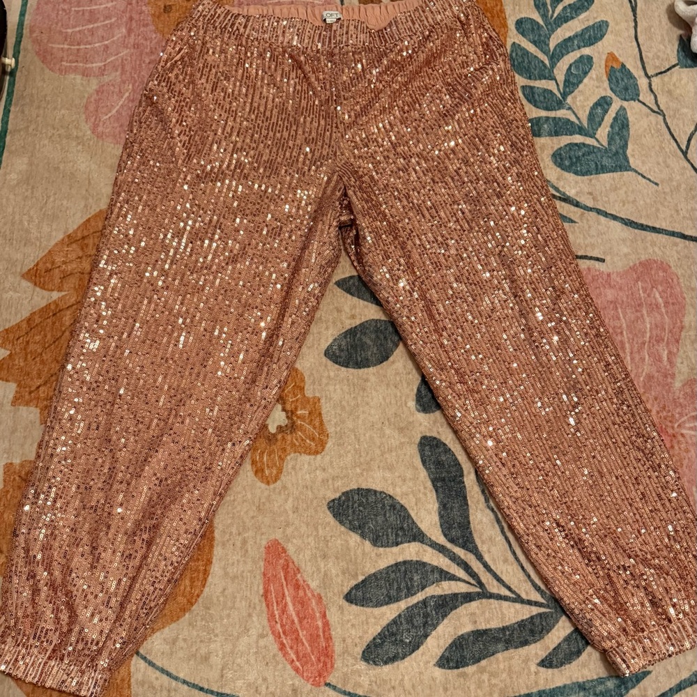 LOFT Rose Gold Sequin Jogger Pants